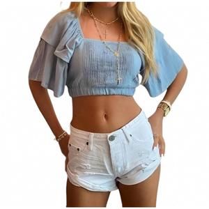 NEW CHASER square neck crop top in blue